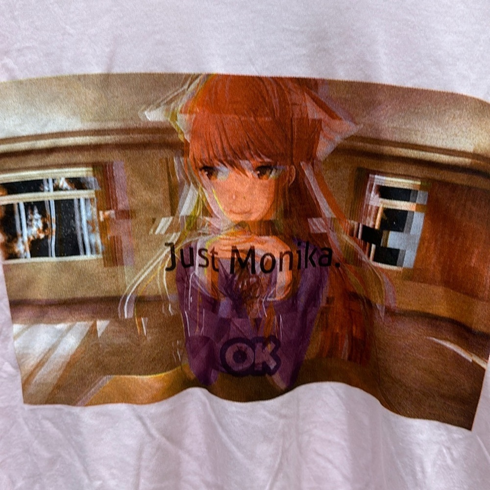Brand new Doki Doki Literature Club graphic tee. “Just Monica ok”. Size xl.